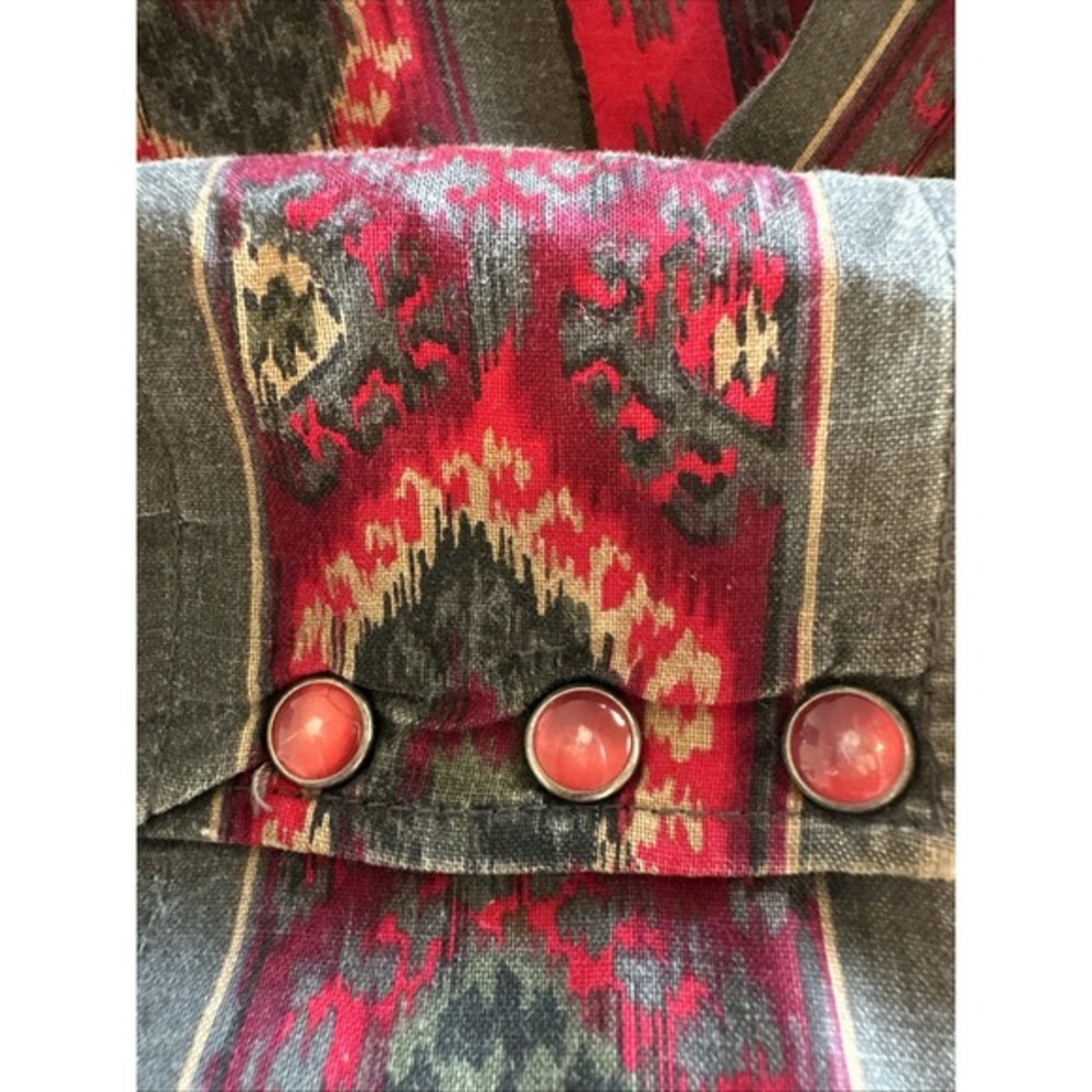 Vtg Ruddock Bros Aztec Pearl Snap Shirt Red Pearl Snaps Western 17/34 Xl Tails - Picture 13 of 16